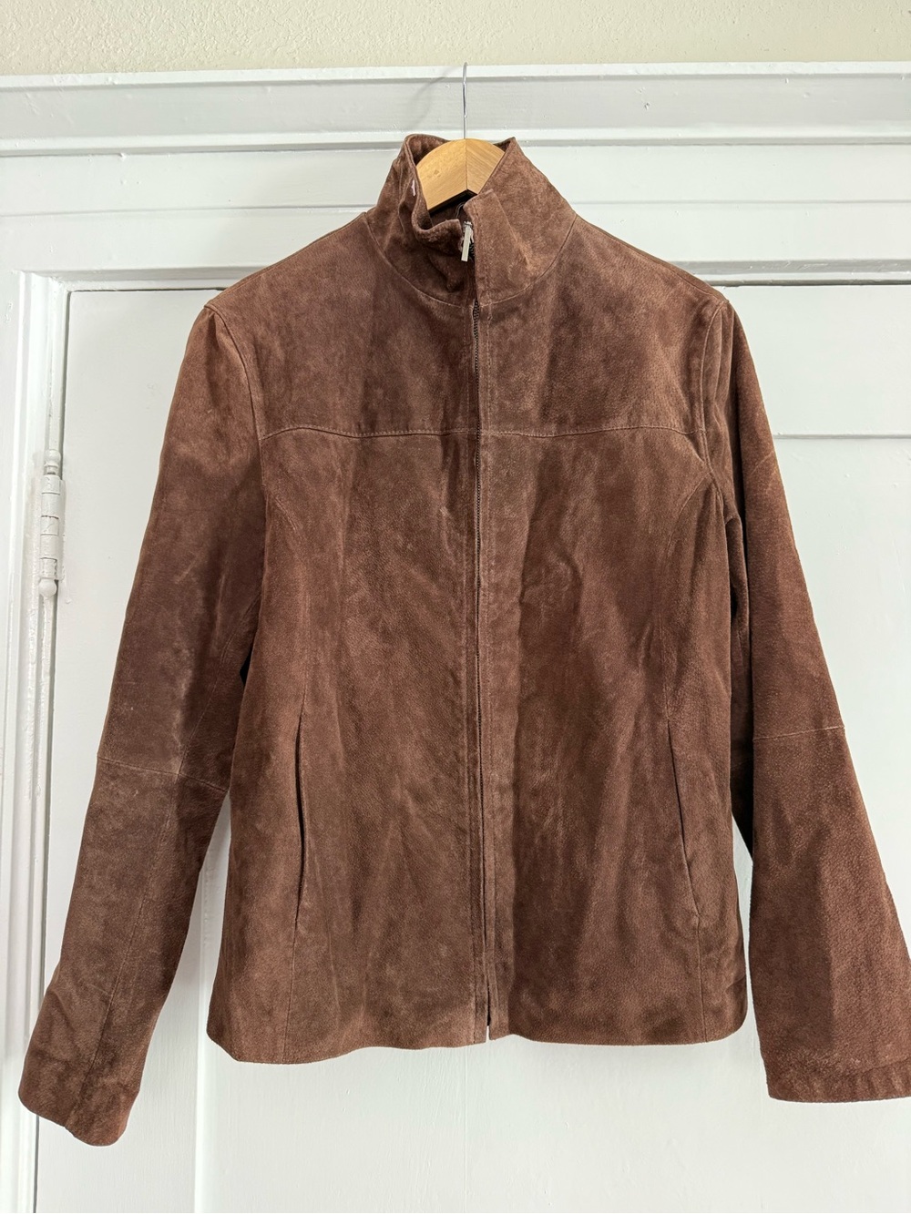 Vintage Chocolate Brown Suede Zip-Front Jacket